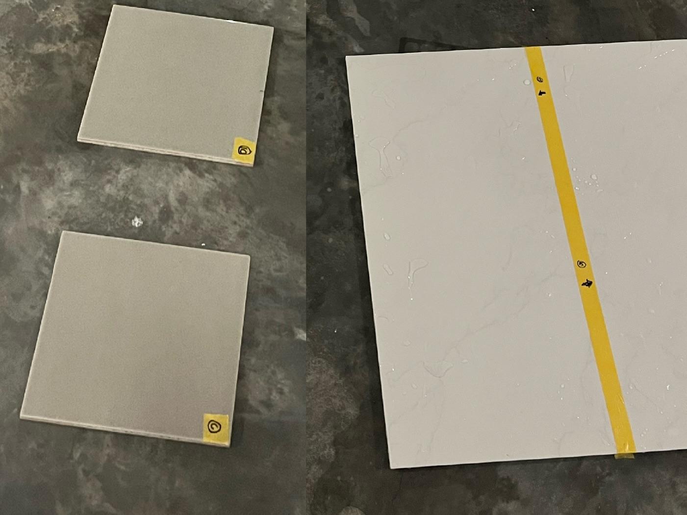 Small hidden tile area being patch tested before full anti-slip treatment